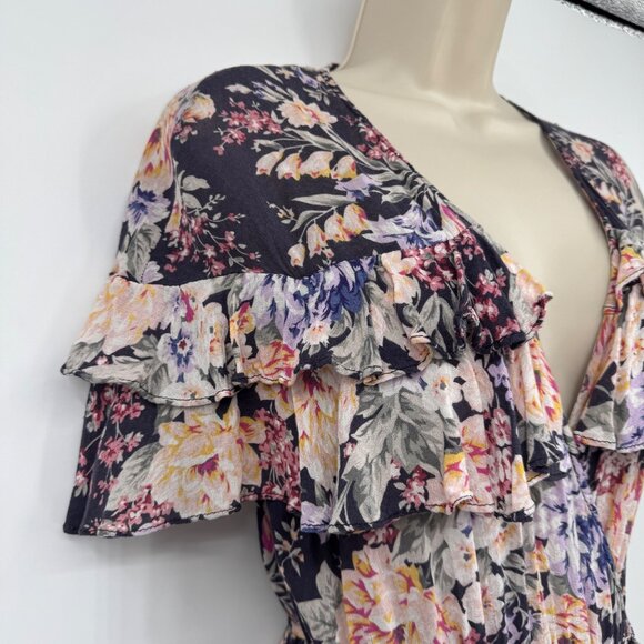 Auguste the Label Dahlia Cascade Wrap Mini Ink Woman’s size 2 floral wrap dress - Picture 4 of 12